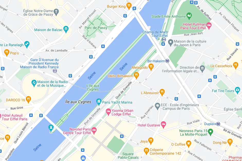 Map of Île aux Cygnes in Paris