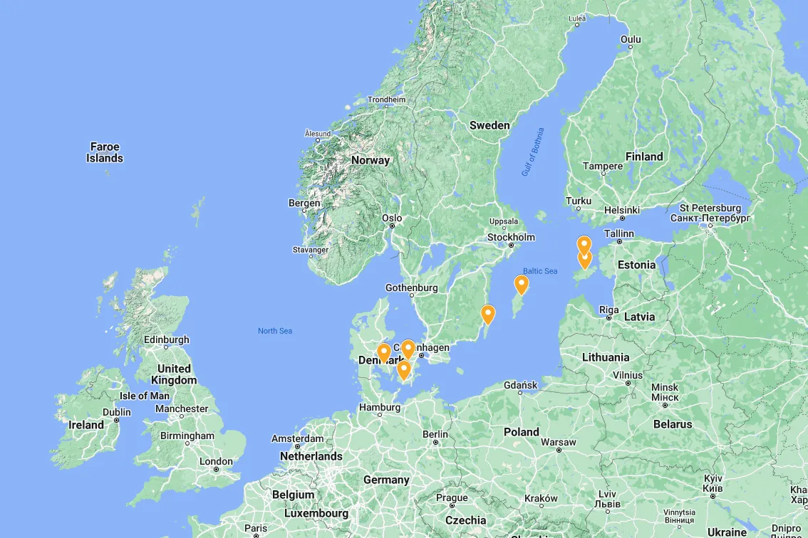 Map of the Baltic Sea's top 7 largest islands by area